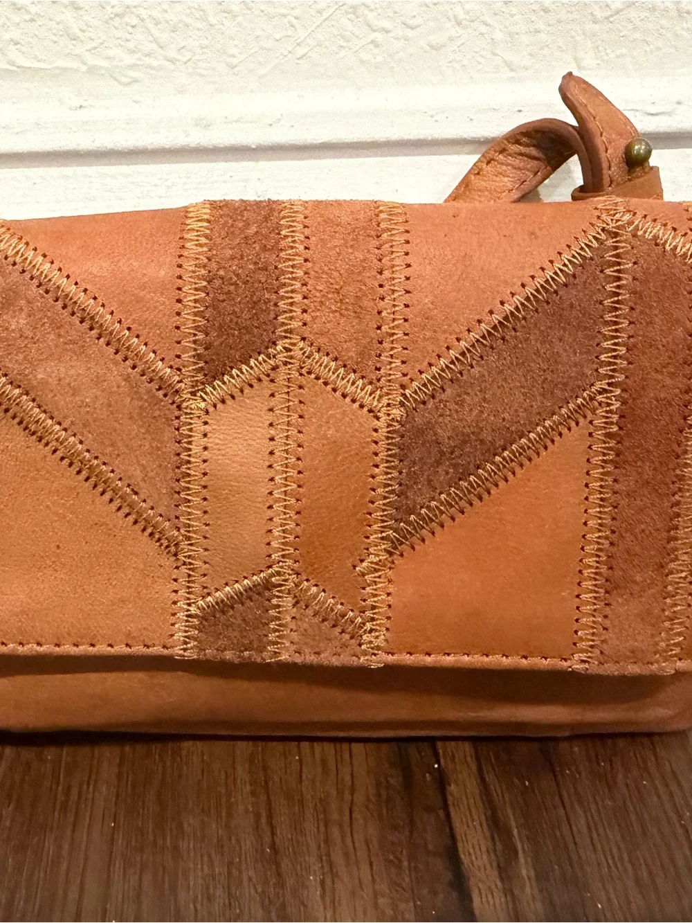 Lucky Brand Tan Suede Chevron Stitch Clutch